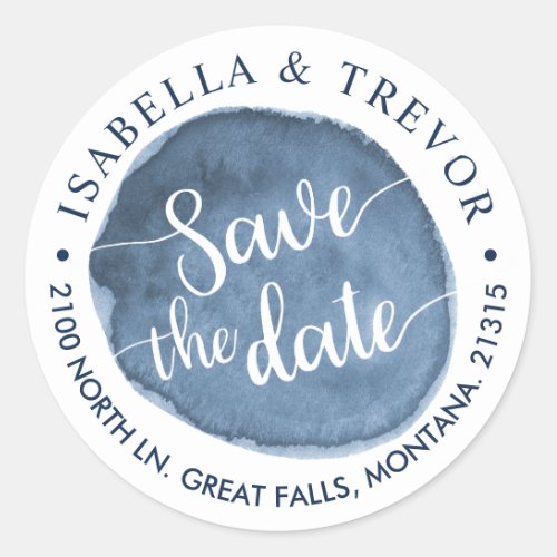 Lake Water Stain  Custom  Save the Date Classic Round Sticker