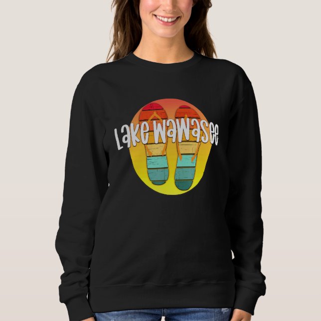 Lake Wawasee Indiana Retro Flipflop Sunset Graphic Sweatshirt (Front)