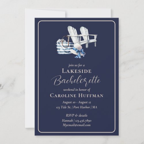 Lake Weekend Navy Blue Bachelorette Party Invitation