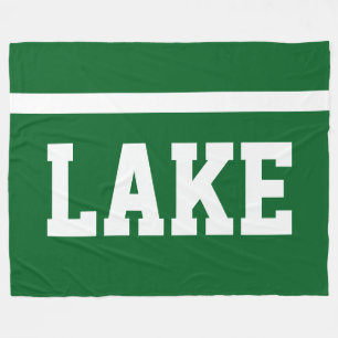 LAKE White Bold Sporty Text Stripe On Forest Green Fleece Blanket