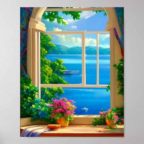 Lake Window Scene Retreat Landscape Art Print