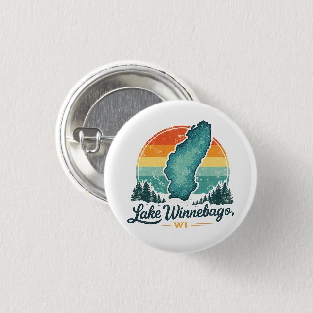 Lake Winnebago WI Sunset Lake Map Outline Button (Front & Back)