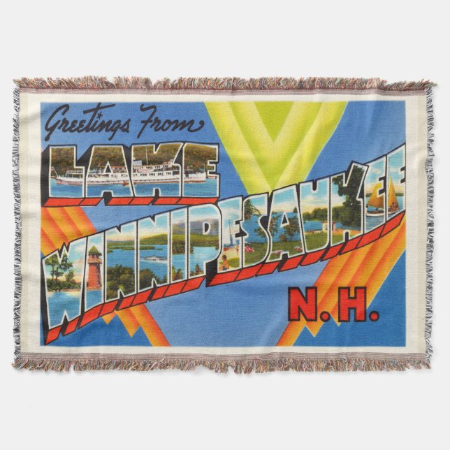 Lake Winnipesaukee #2 New Hampshire NH Old Travel Throw Blanket (Front)