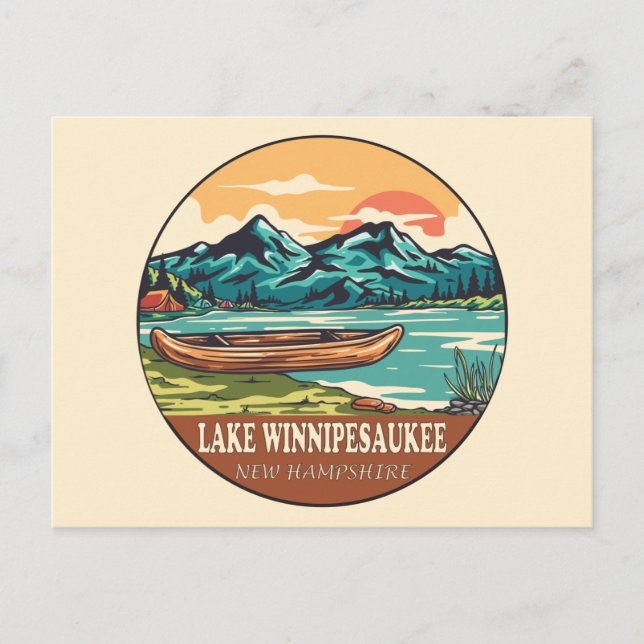 Lake Winnipesaukee Boating Fishing Emblem Postcard (Front)
