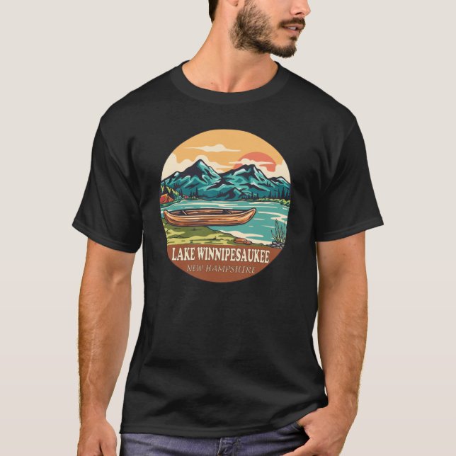 Lake Winnipesaukee Boating Fishing Emblem T-Shirt (Front)