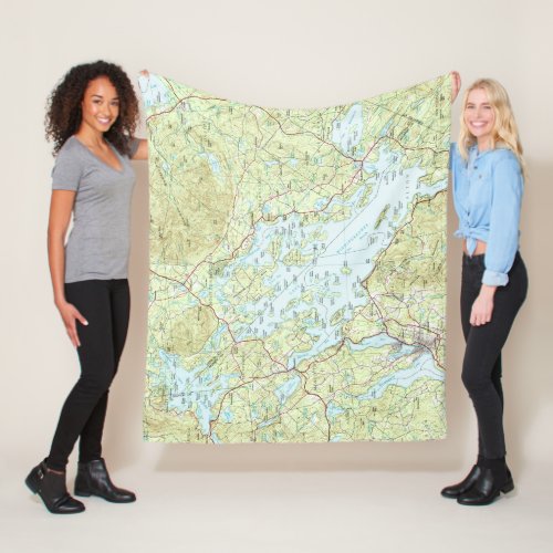 Lake Winnipesaukee Map 1986 Fleece Blanket