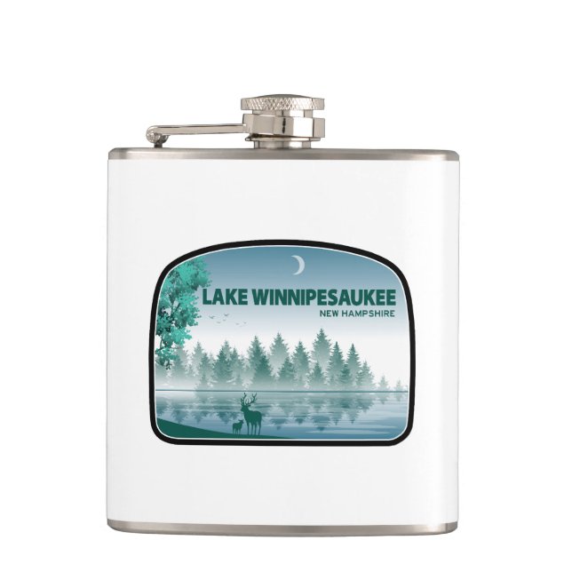 Lake Winnipesaukee New Hampshire Deer Flask (Front)