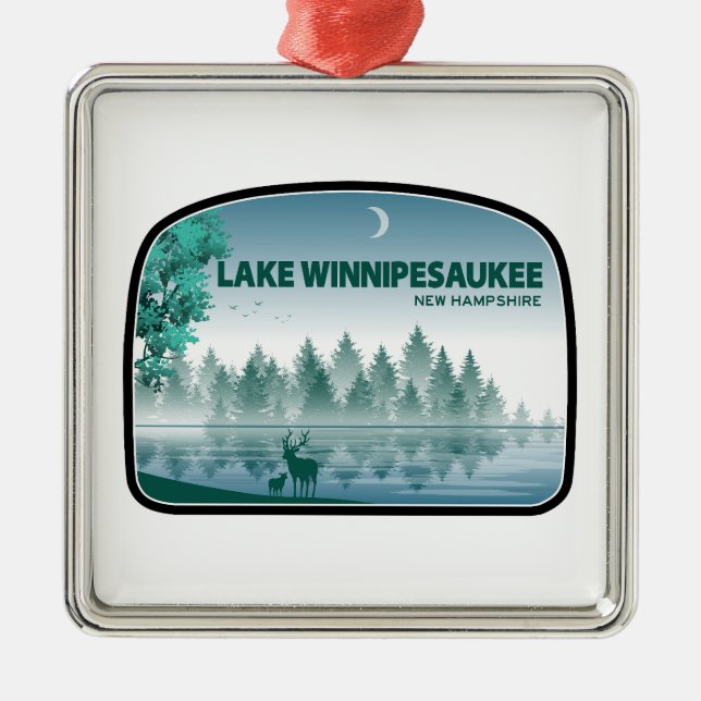 Lake Winnipesaukee New Hampshire Deer Metal Ornament (Front)