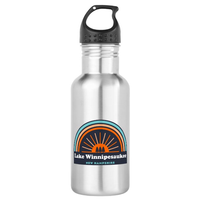 Lake Winnipesaukee New Hampshire Rainbow Stainless Steel Water Bottle (Front)