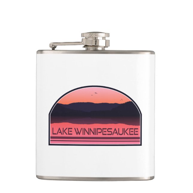 Lake Winnipesaukee New Hampshire Red Sunrise Flask (Front)
