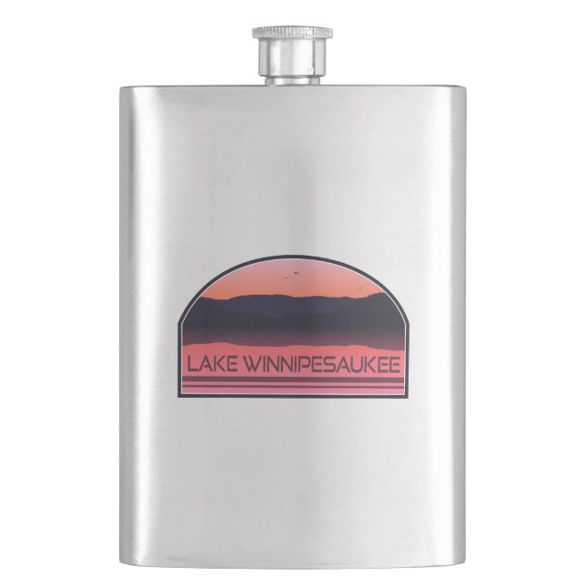 Lake Winnipesaukee New Hampshire Red Sunrise Flask (Front)