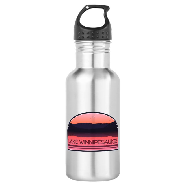 Lake Winnipesaukee New Hampshire Red Sunrise Stainless Steel Water Bottle (Front)