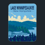 Lake Winnipesaukee New Hampshire Travel Art Retro Magnet<br><div class="desc">Lake Winnipesaukee vector art design. Lake Winnipesaukee is the largest lake in the U.S. state of New Hampshire,  located in the Lakes Region at the foothills of the White Mountains.</div>
