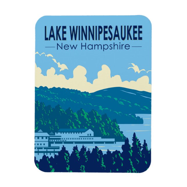 Lake Winnipesaukee New Hampshire Travel Art Retro Magnet (Vertical)