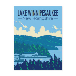 Lake Winnipesaukee New Hampshire Travel Art Retro Postcard