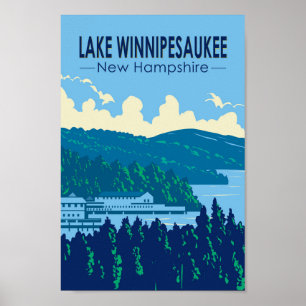 Lake Winnipesaukee New Hampshire Travel Art Retro Poster
