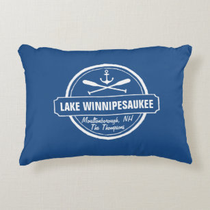 Lake Winnipesaukee NH custom town, name, anchor Accent Pillow