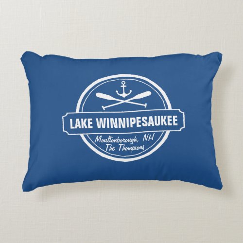 Lake Winnipesaukee NH custom town name anchor Accent Pillow