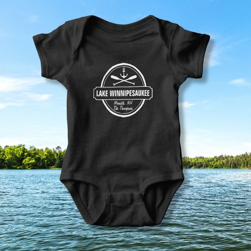 Lake Winnipesaukee NH custom town name anchor Baby Bodysuit