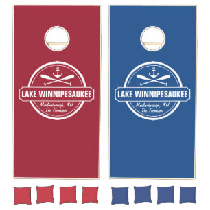 Lake Winnipesaukee NH custom town, name, anchor Cornhole Set