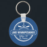 Lake Winnipesaukee NH custom town, name, anchor Keychain<br><div class="desc">Lake Winnipesaukee, New Hampshire nautical anchor design is personalized with your town (such as Moultonborough, Wolfeboro, Meredith, Alton, Gilford, Weirs Beach, etc.) and your name (or delete). This retro, vintage style design features a white circle, anchor, crisscrossed paddles and a bold banner that reads Lake Winnipesaukee. Perfect for the boating...</div>