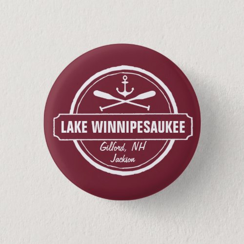 Lake Winnipesaukee NH custom town name anchor Pinback Button