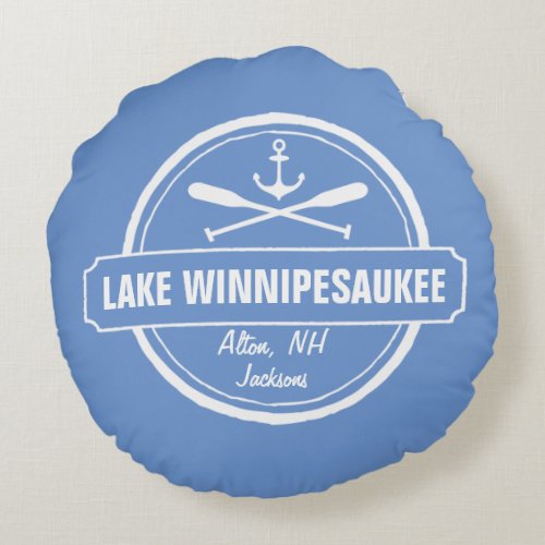 Lake Winnipesaukee NH custom town name anchor Round Pillow