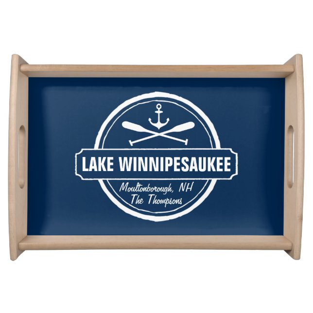 Lake Winnipesaukee NH custom town, name, anchor Serving Tray (Front)