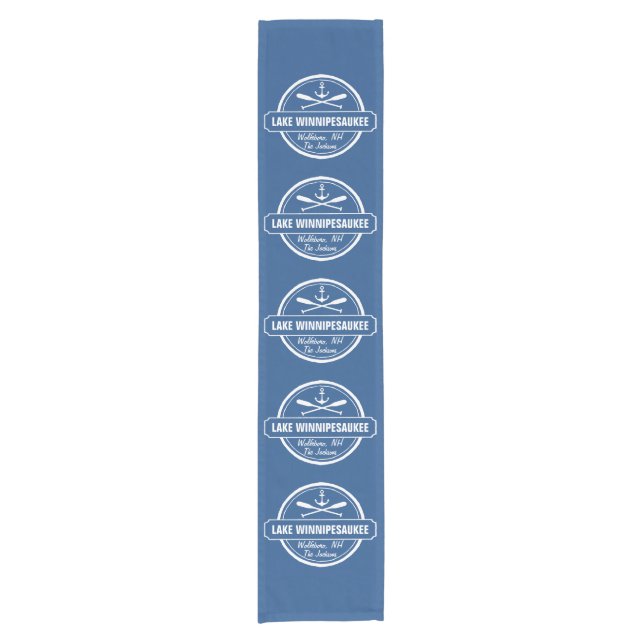 Lake Winnipesaukee NH custom town, name, anchor Short Table Runner (Front)