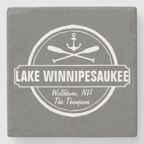 Lake Winnipesaukee NH custom town name anchor Stone Coaster