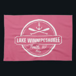 Lake Winnipesaukee NH custom town, name, anchor Towel<br><div class="desc">Lake Winnipesaukee, New Hampshire nautical anchor design is personalized with your town (such as Moultonborough, Wolfeboro, Meredith, Alton, Gilford, Weirs Beach, etc.) and your name (or delete). This retro, vintage style design features a white circle, anchor, crisscrossed paddles and a bold banner that reads Lake Winnipesaukee. Perfect for the boating...</div>