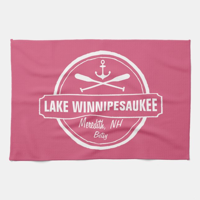 Lake Winnipesaukee NH custom town, name, anchor Towel (Horizontal)
