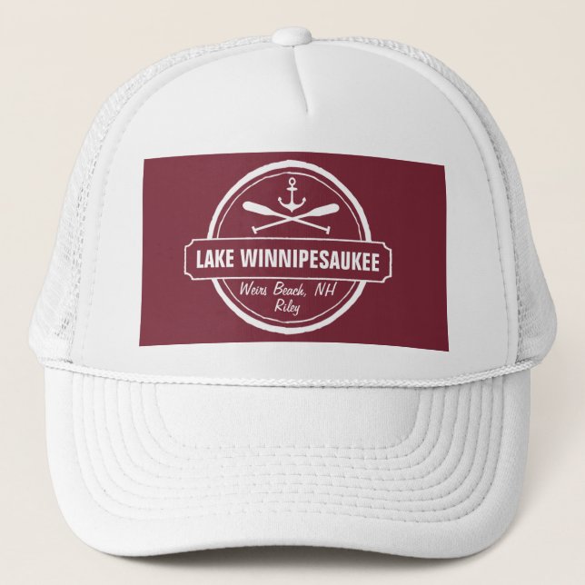 Lake Winnipesaukee NH custom town, name, anchor Trucker Hat (Front)