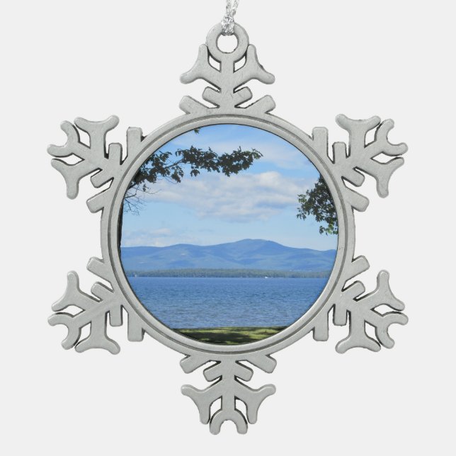 Lake Winnipesaukee Snowflake Pewter Christmas Ornament (Front)