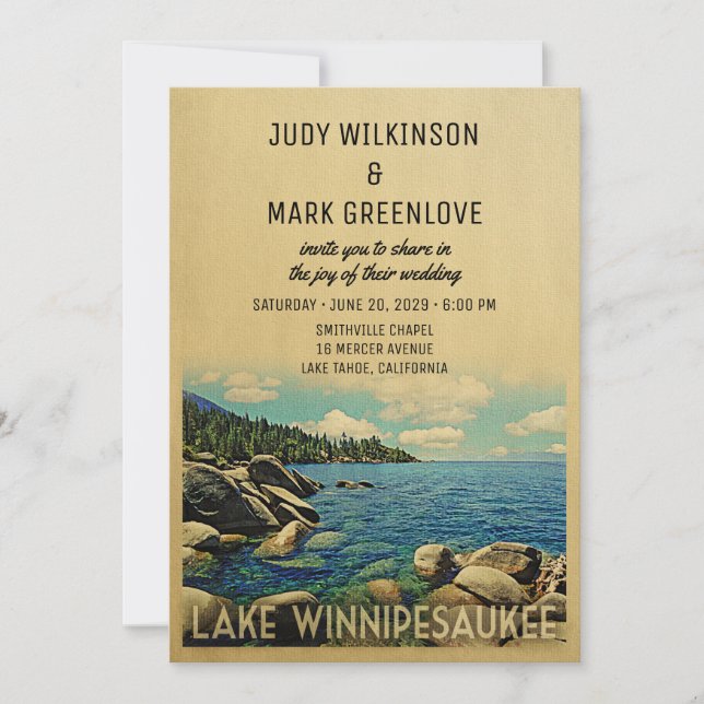 Lake Winnipesaukee Wedding Invitation Vintage (Front)