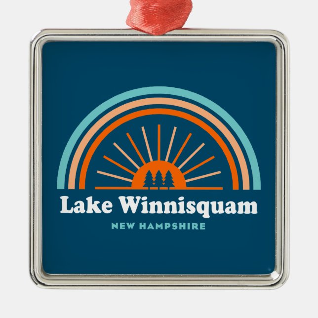 Lake Winnisquam New Hampshire Rainbow Metal Ornament (Front)