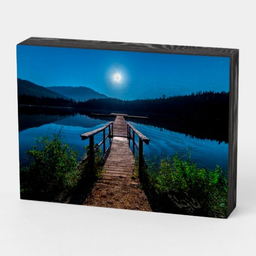 Lake with Dock in the Mountains Wooden Box Sign