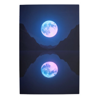 Lake with Moon Reflection – Mirror Neon Metal Print
