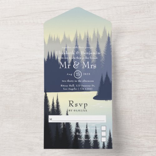 Lake Woodland Forest Wedding All In One Invitation