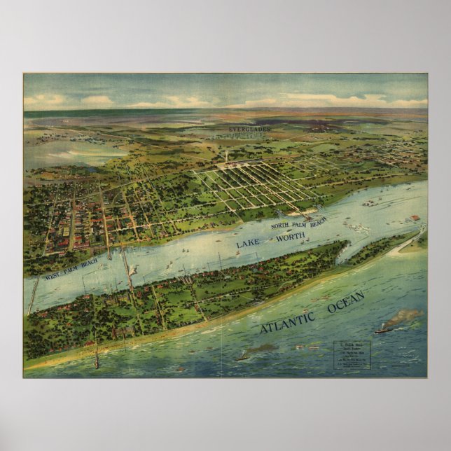 Lake Worth Palm Beach FL Birds Eye Panoramic Map Poster (Front)