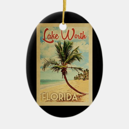 Lake Worth Palm Tree Vintage Travel Ceramic Ornament