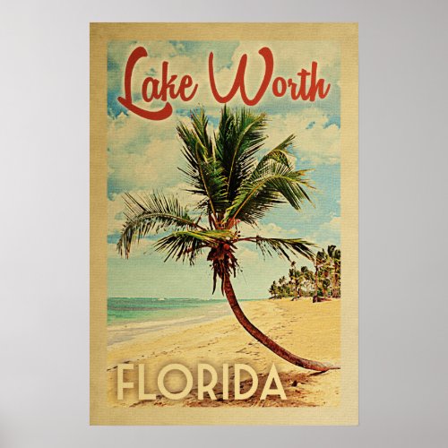 Lake Worth Palm Tree Vintage Travel Poster