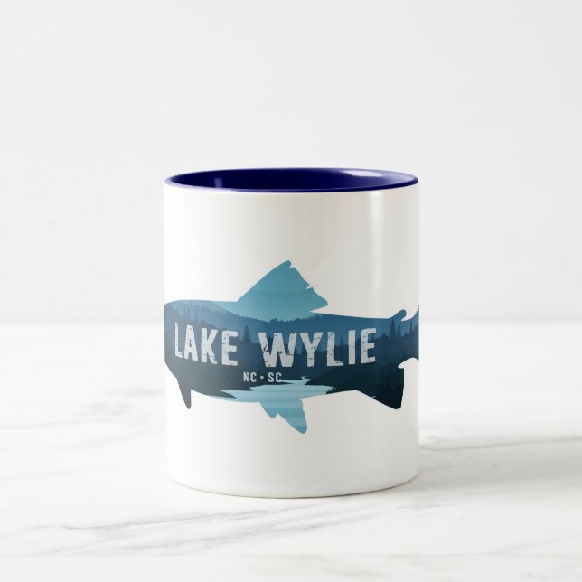 Lake Wylie North Carolina South Carolina Fish Two-Tone Coffee Mug (Center)