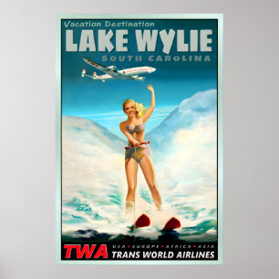 Lake Wylie South Carolina TWA Trans World Airlines Poster