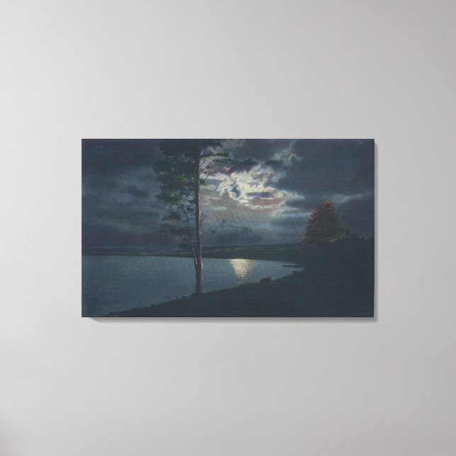 Lake Yellowstone, WYView of Lake by Moonlight Canvas Print (Front)