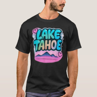 Lakeahoe Pastel Retro Mountain Sunset Design gift T-Shirt