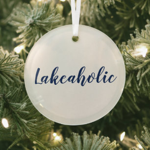 Lakeaholic   Lake House White Glass Ornament