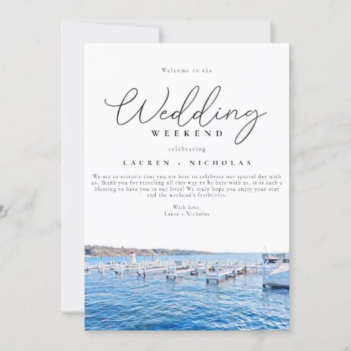 Lakefront Wedding Weekend Welcome Itinerary  Invitation