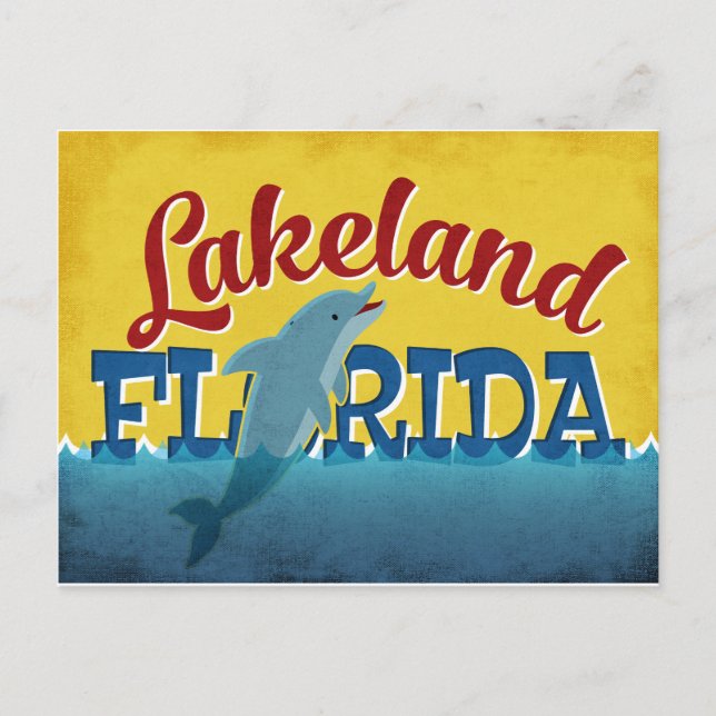 Lakeland Florida Dolphin Retro Vintage Travel Postcard (Front)