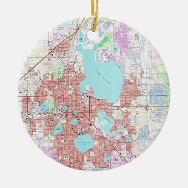 Lakeland Florida Map (1975) Ceramic Ornament (Front)
